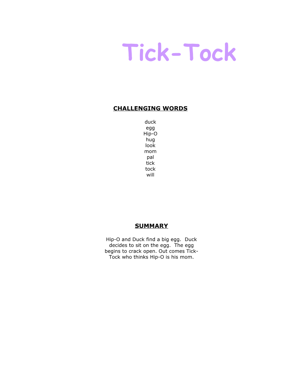 Book Title: Tick-Tock