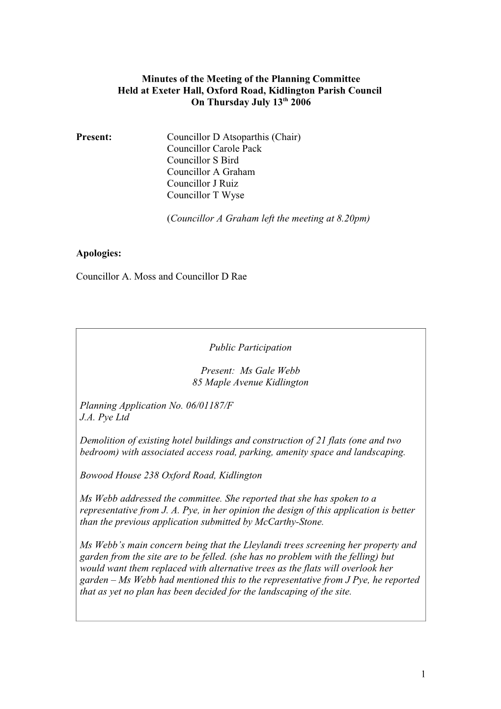 Minutes of the Meeting of the Planning Committee