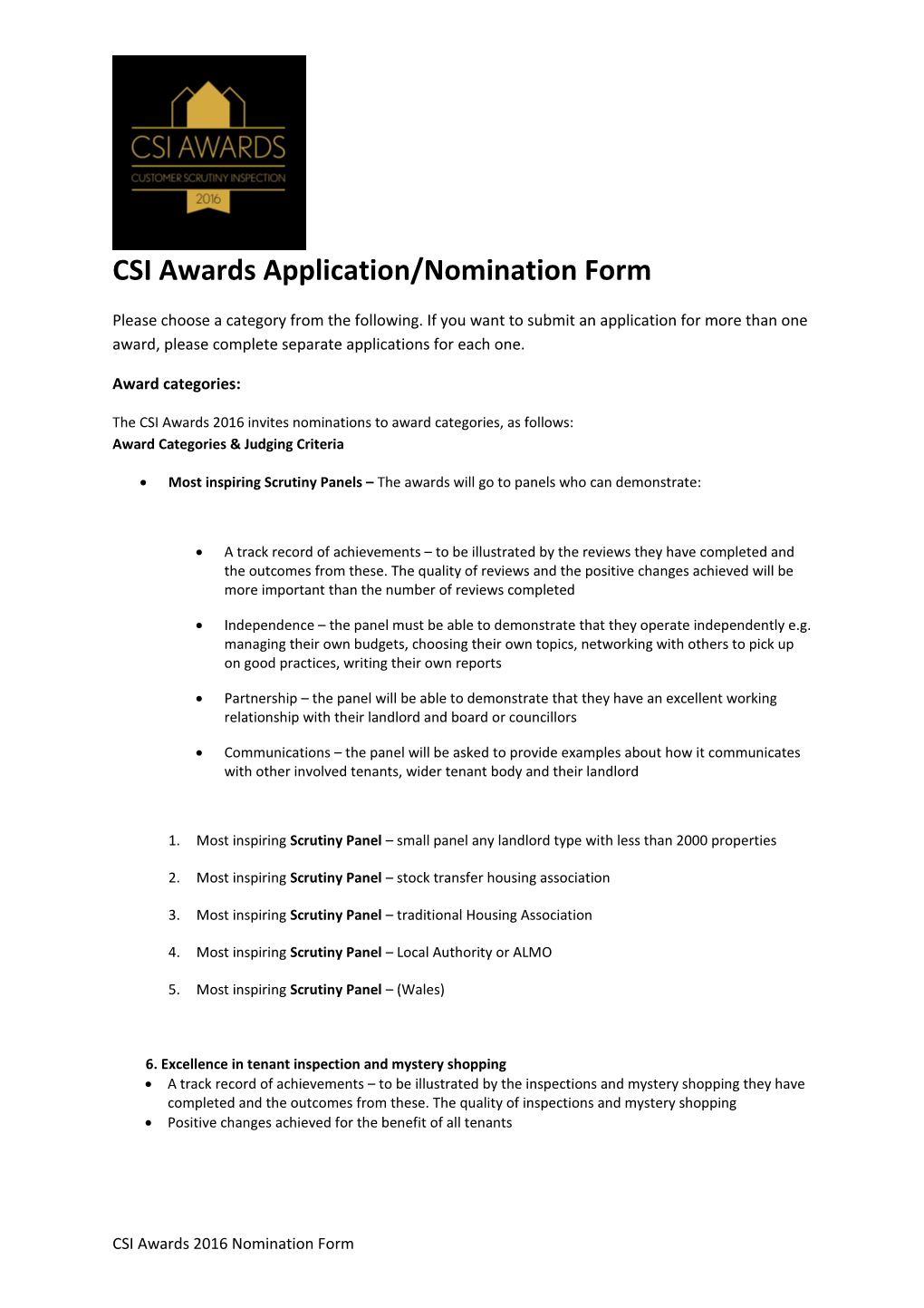 CSI Awards Application/Nomination Form