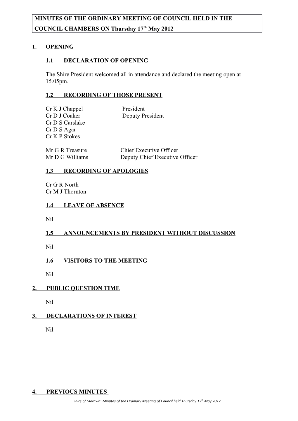 Minutes of the Ordinary Meeting of Council Held in The s1