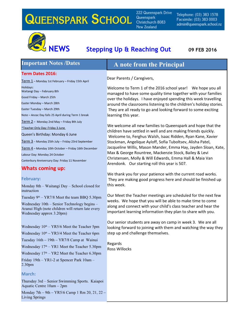 NEWS Stepping up & Reaching out 09 FEB 2016