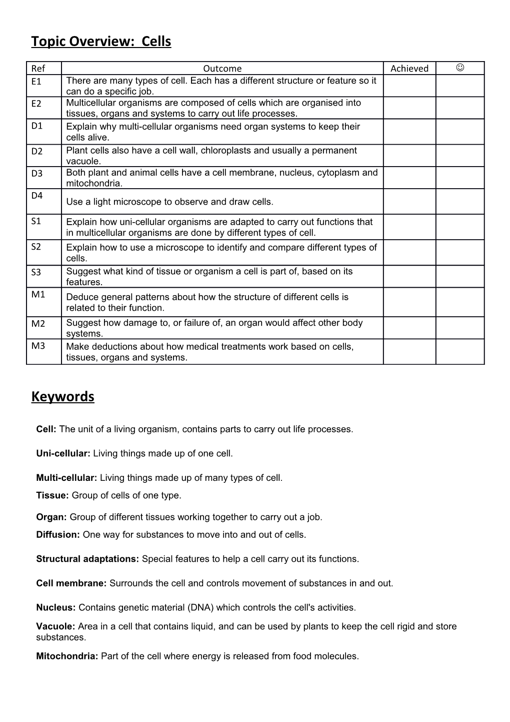 Topic Overview: Cells