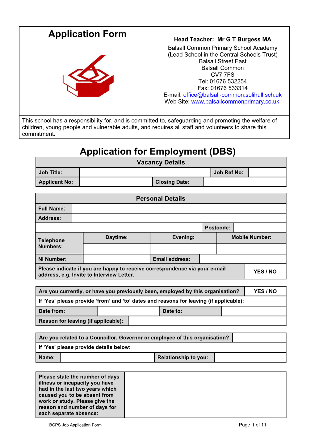 Application for Employment - Disclosure Required s1