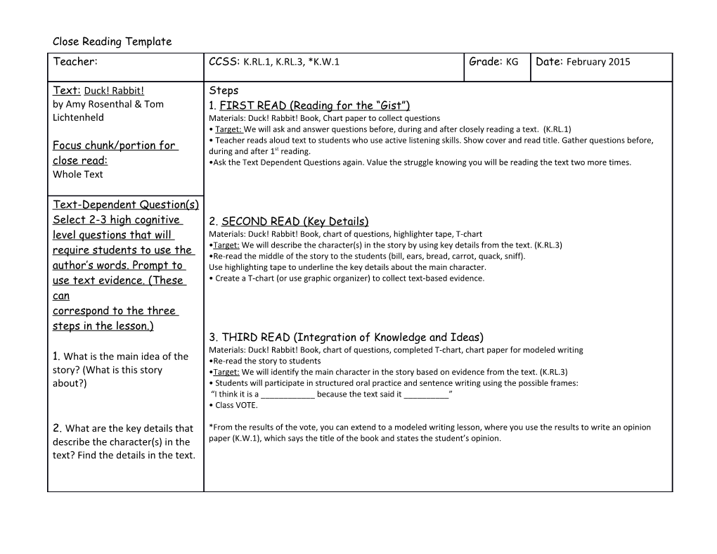 Close Reading Template