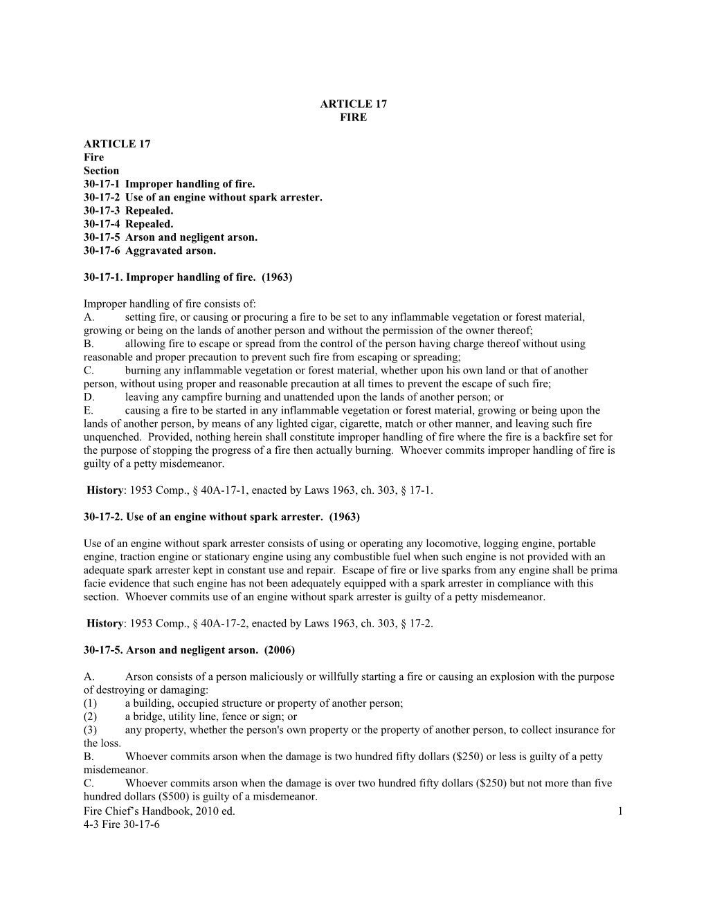 30-17-2 Use of an Engine Without Spark Arrester