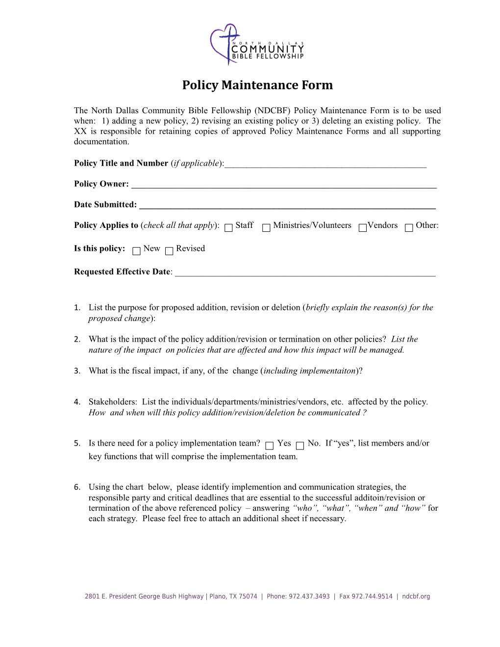 Policy Maintenance Form