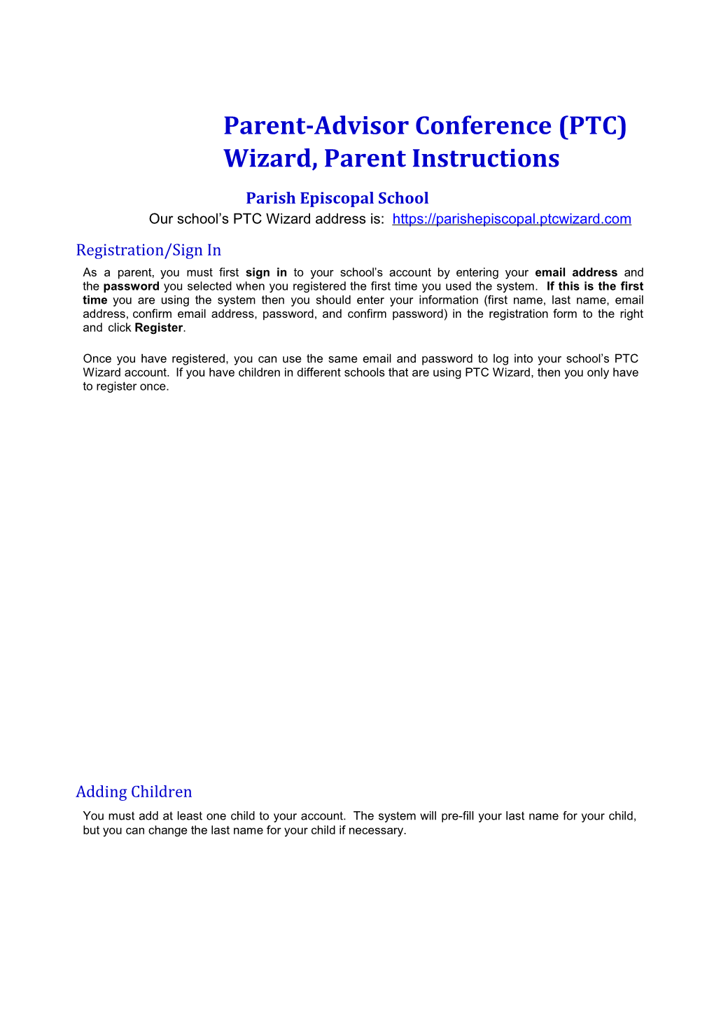 Wizard, Parent Instructions