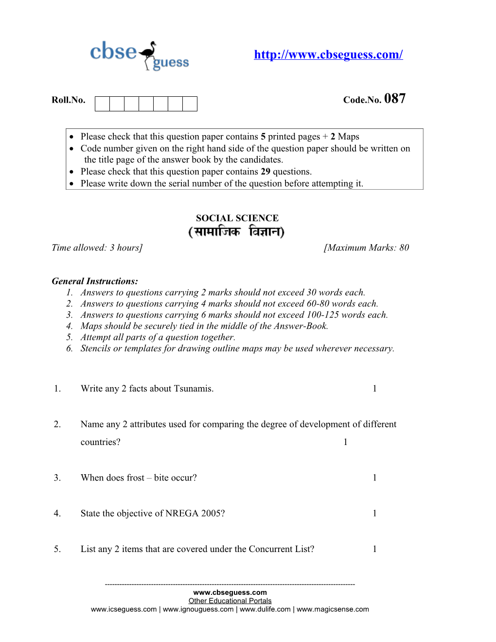 Please Check That This Question Paper Contains 5 Printed Pages + 2 Maps