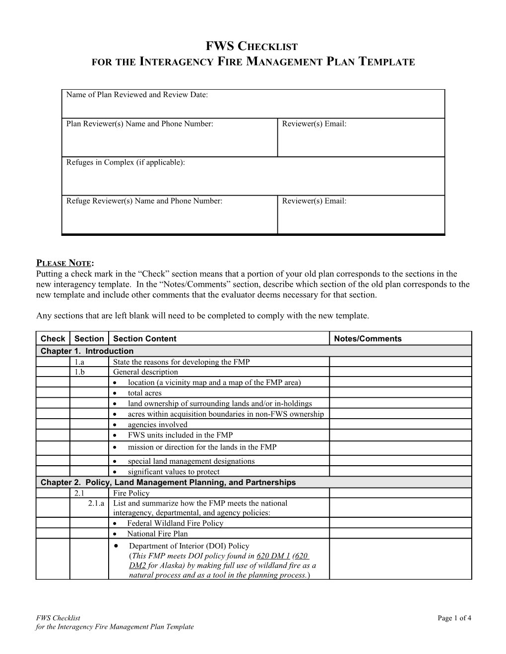 Interagency Fire Management Plan Template