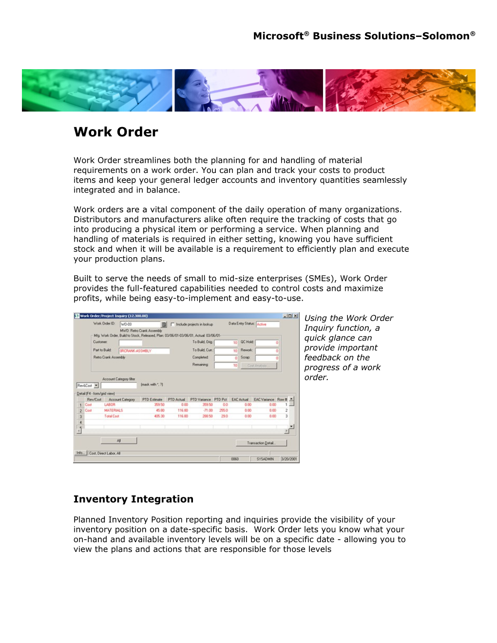 Solomon Work Order Fact Sheet