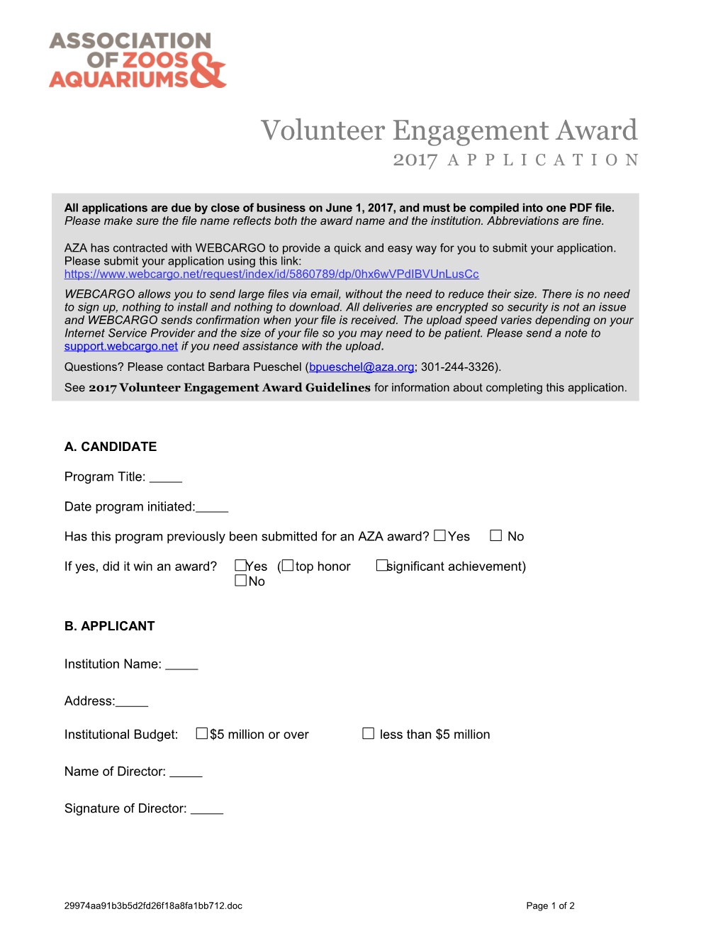 AZA 2010 Education Award Application