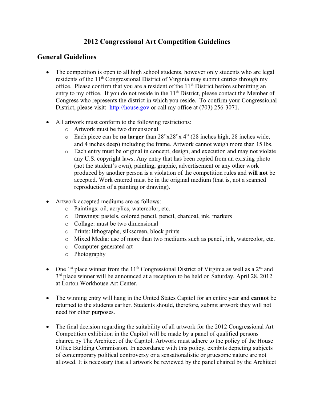 2012 Congressional Art Competition Guidelines