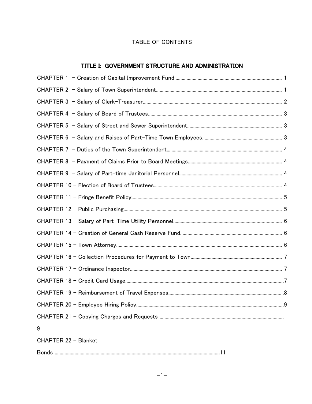 Title I: Government Structure and Administration