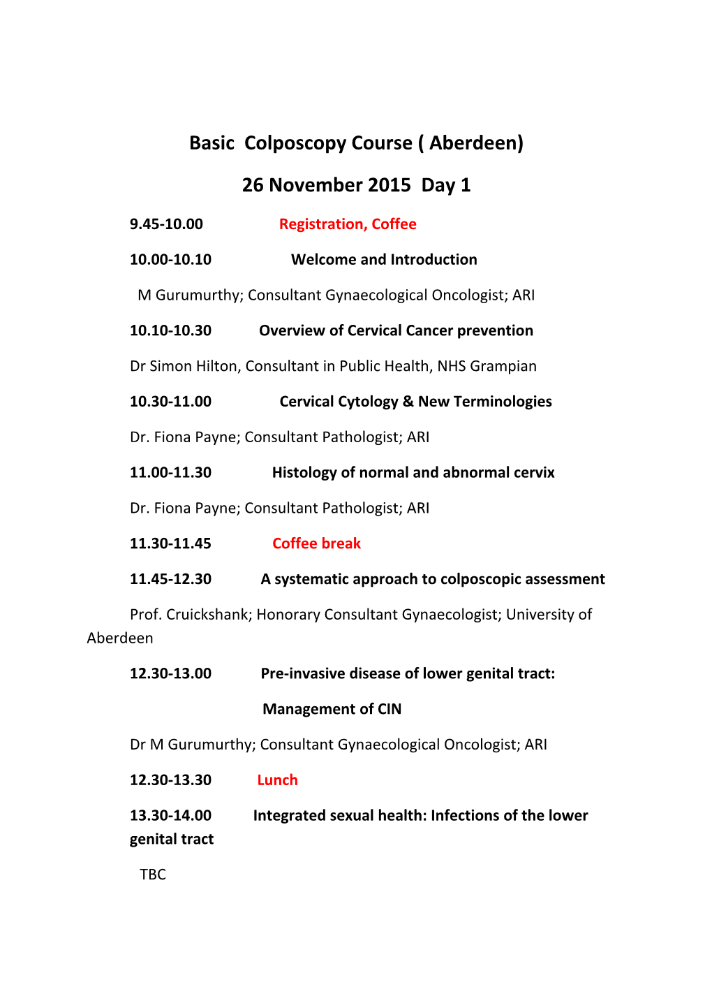 Basic Colposcopy Course ( Aberdeen)