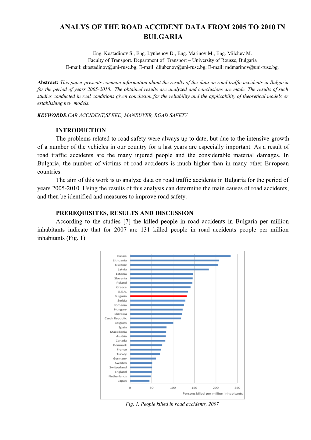 Аnalys of the Road Acident Data from 2005 to 2010 in Bulgaria