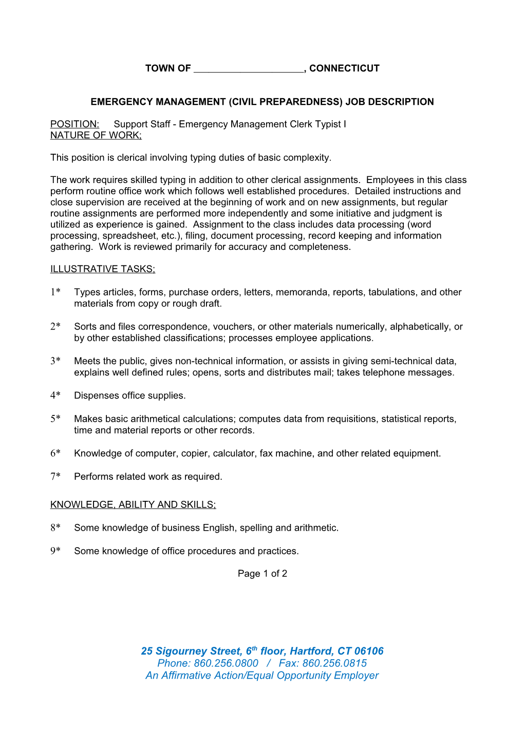 Emergency Management (Civil Preparedness) Job Description