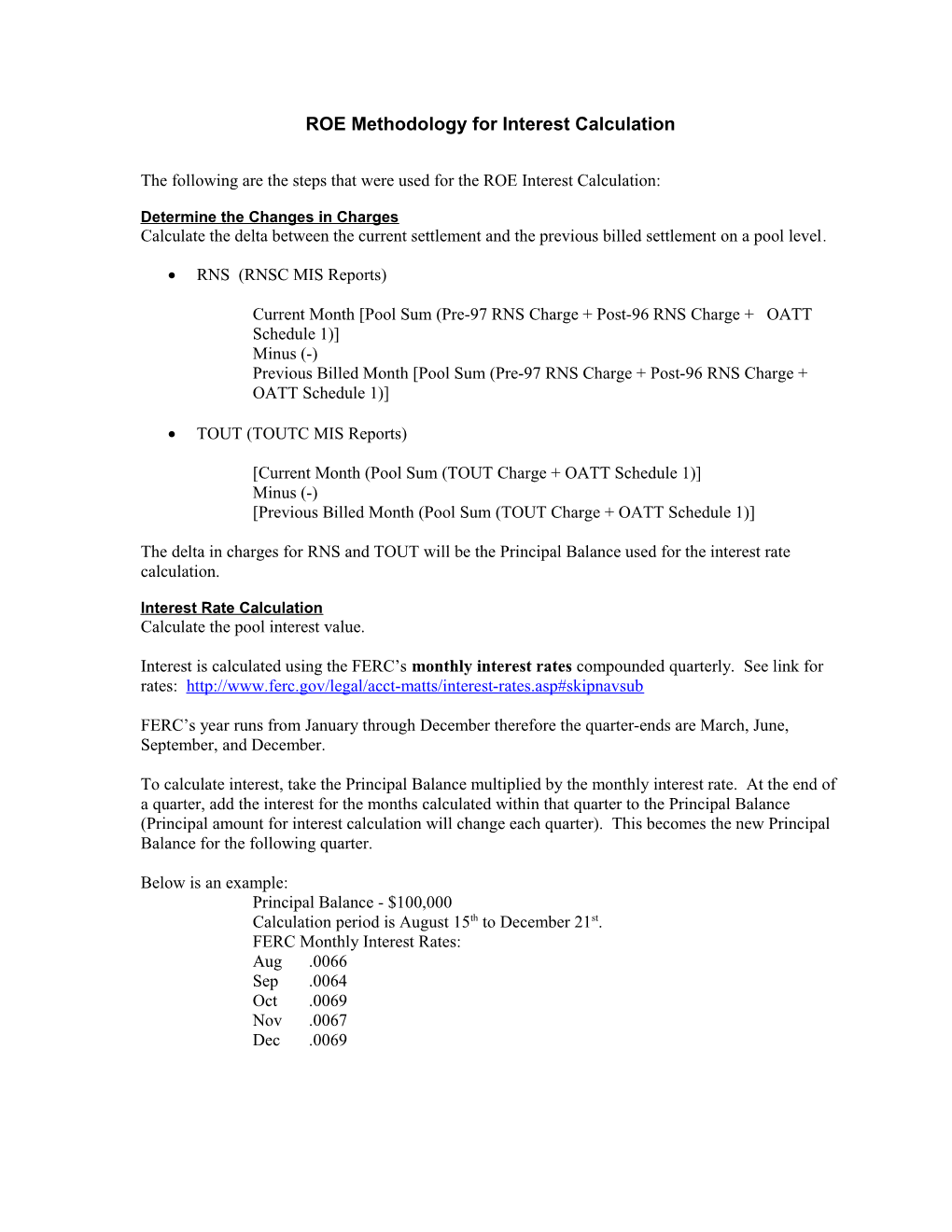 ROE Methodology for Interest Calculation