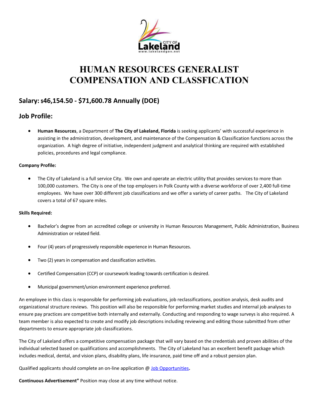 Human Resources Generalist s2