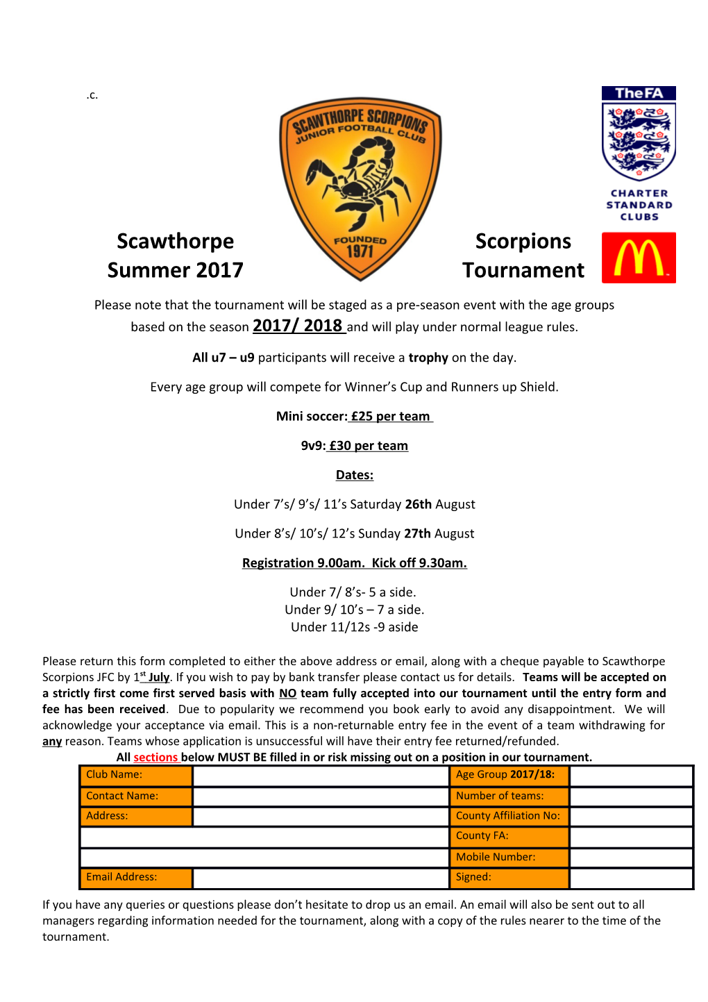 Scawthorpe Scorpions Summer 2017 Tournament