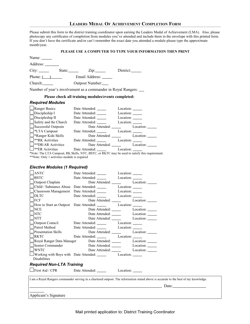 Application Form For s1