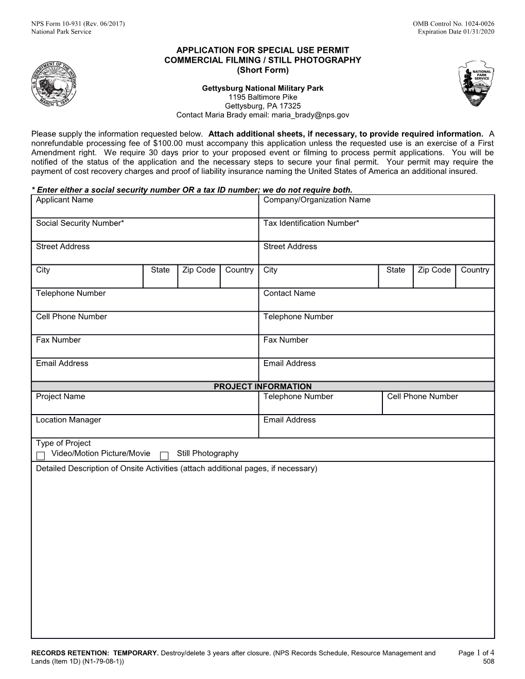 NPS Form 10-931 (Rev. 06/2017)OMB Control No. 1024-0026