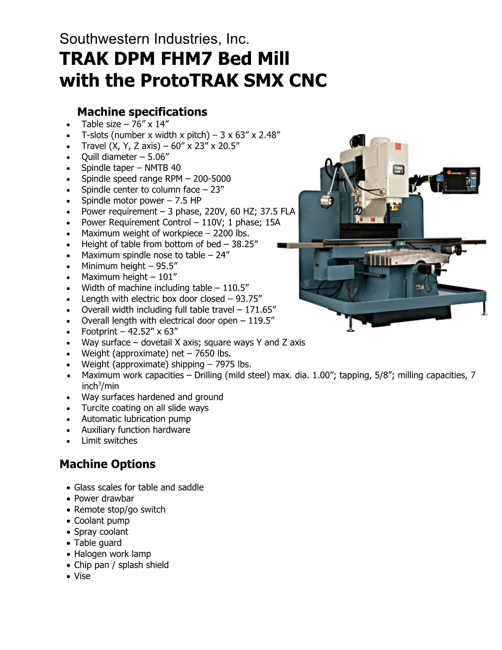 SPORT B3 KNEE MILL with the Prototrak M2 Control