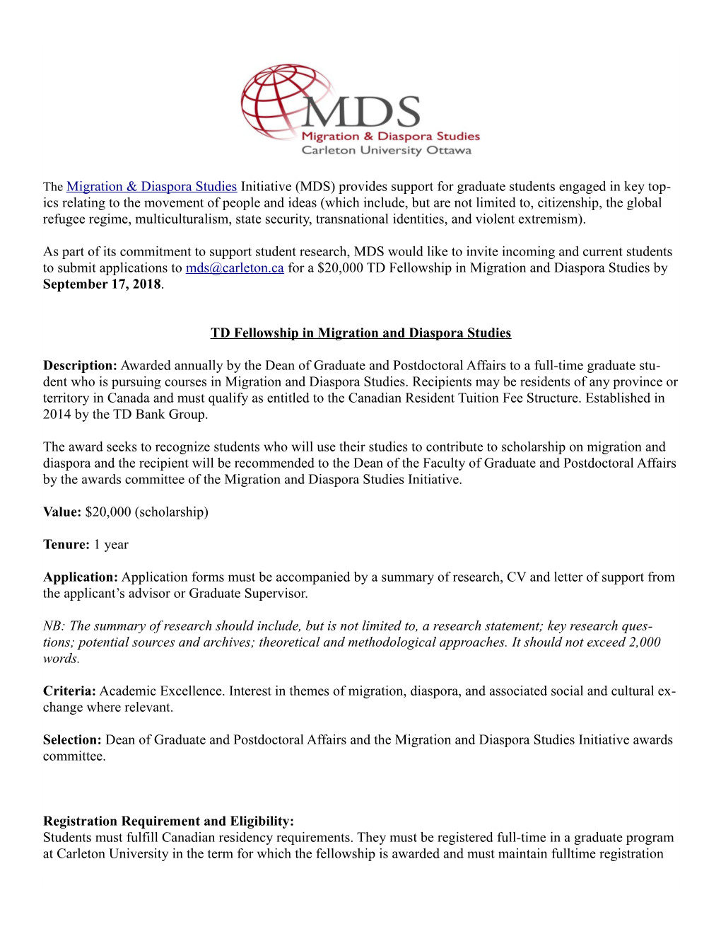 TD Fellowship in Migration and Diaspora Studies s1