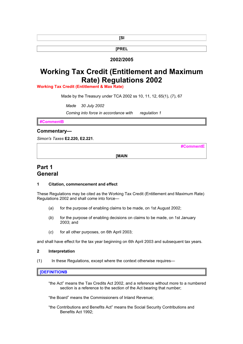 Working Tax Credit (Entitlement and Maximum Rate) Regulations 2002