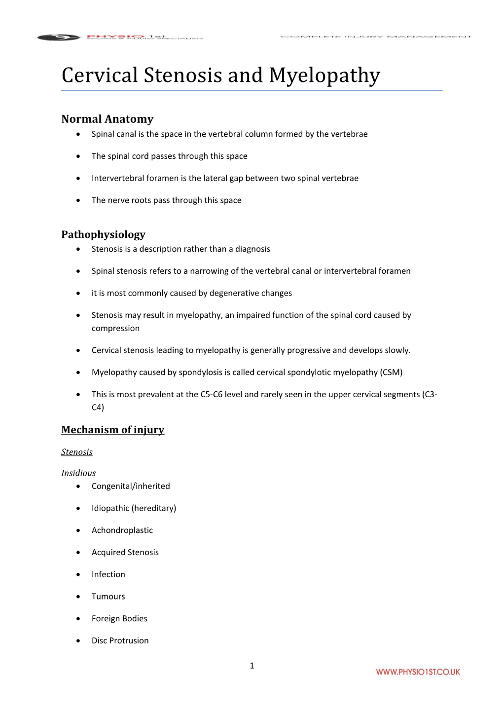 Cervical Stenosis and Myelopathy