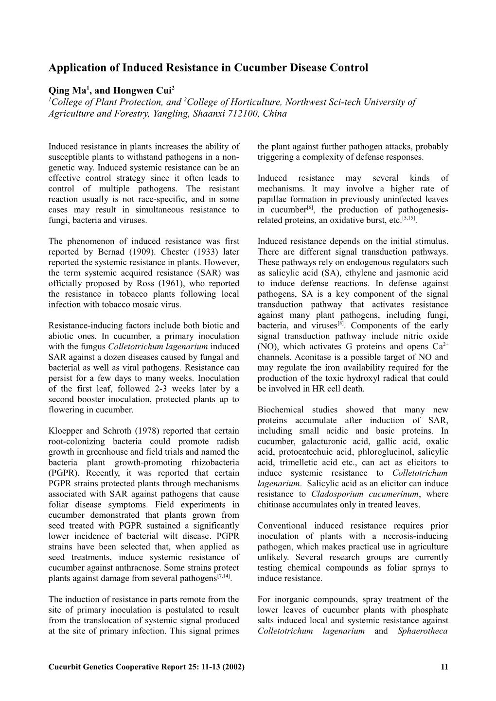 Application of Induced Resistance in Cucumber Disease Control