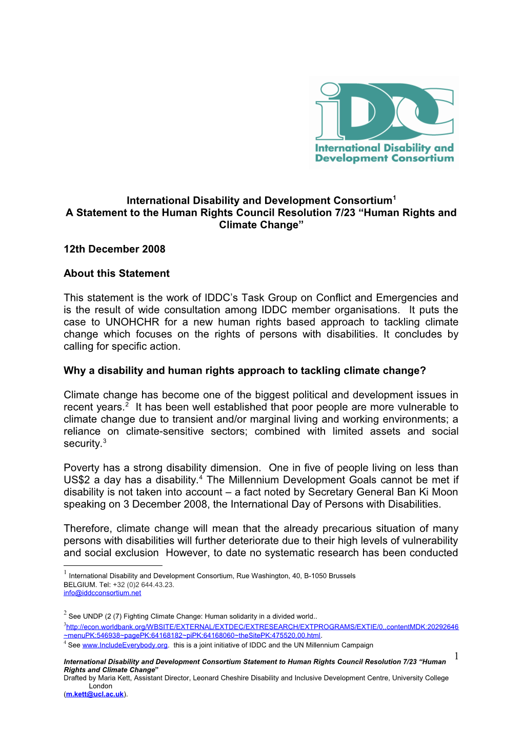 International Disability and Development Consortium Statement to Human Rights Council Resolution