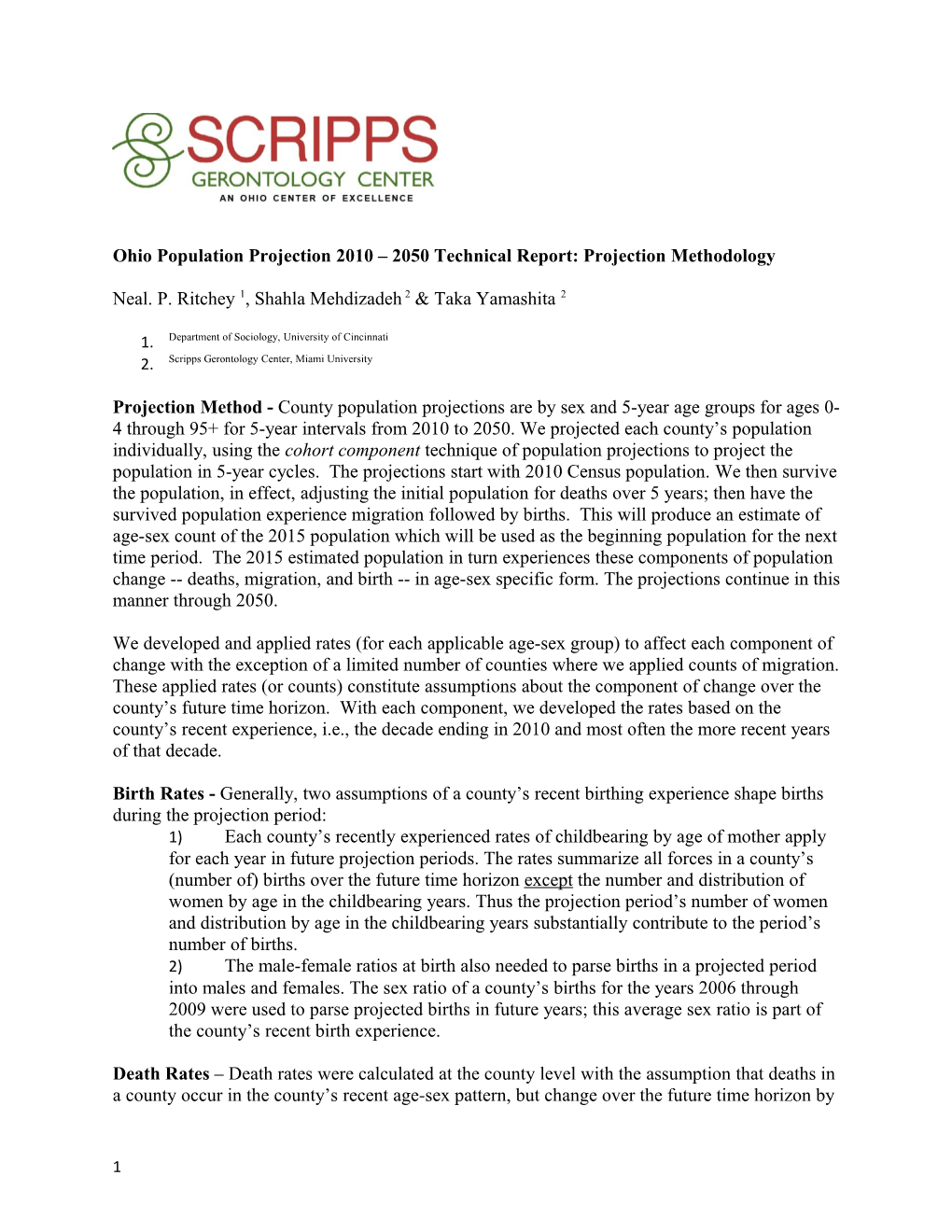 Ohio Population Projection 2010 2050 Technical Report: Projection Methodology
