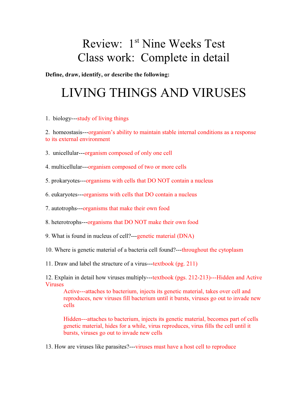 Review: 1St Nine Weeks Test