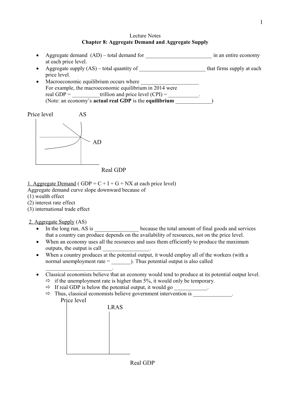 Chapter 8: Aggregate Demand and Aggregate Supply