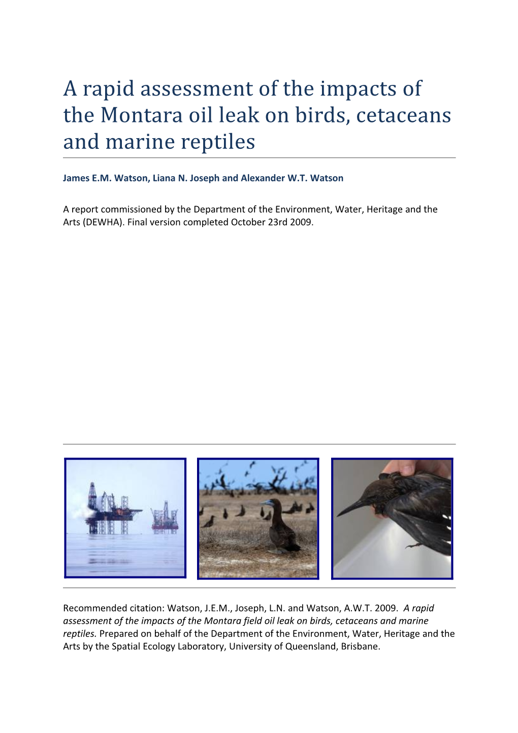 A Rapid Assessment of the Impacts of the Montara Oil Leak on Birds, Cetaceans and Marine