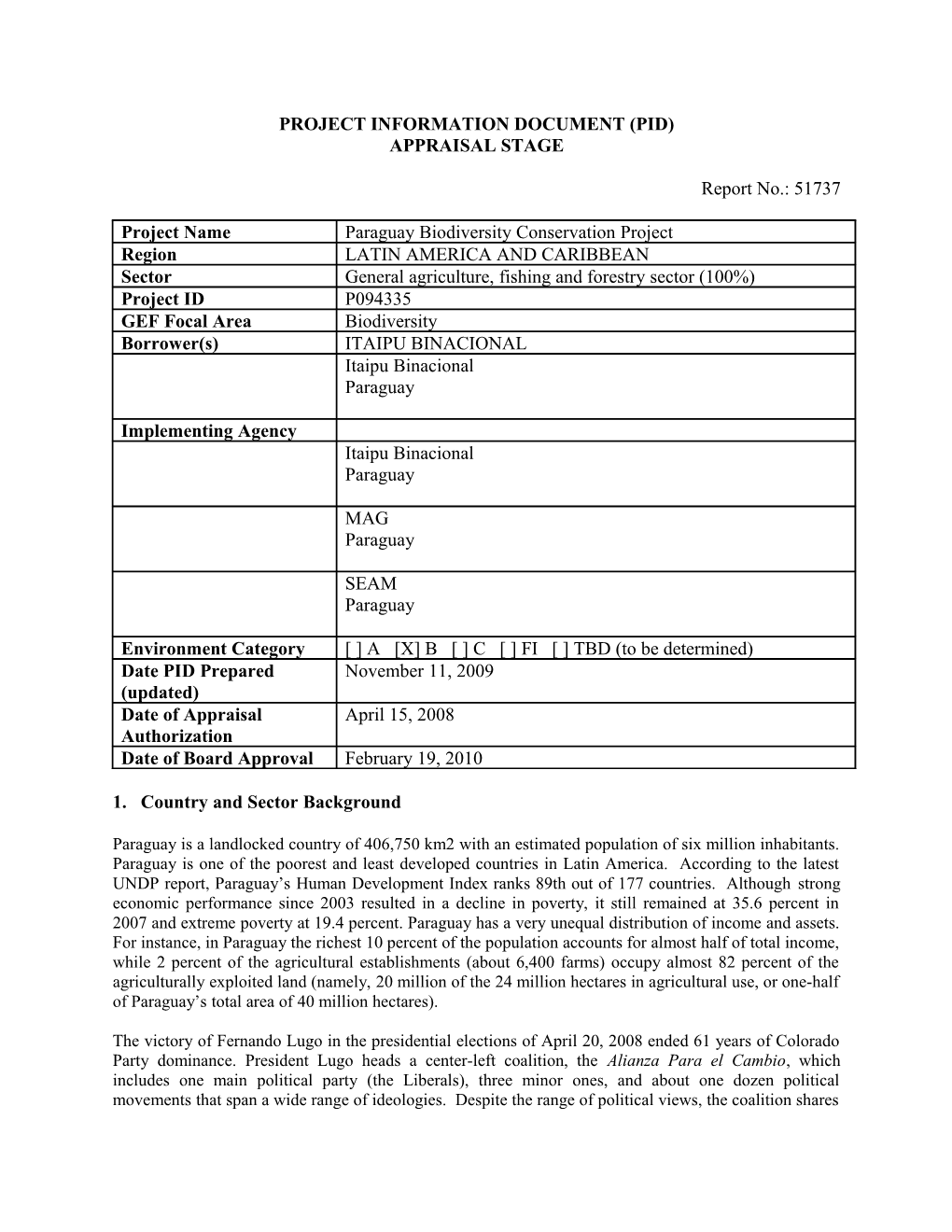 Project Information Document (Pid) s40