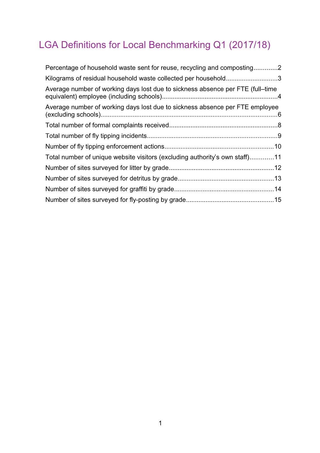 LGA Definitions for Local Benchmarking Q1(2017/18)