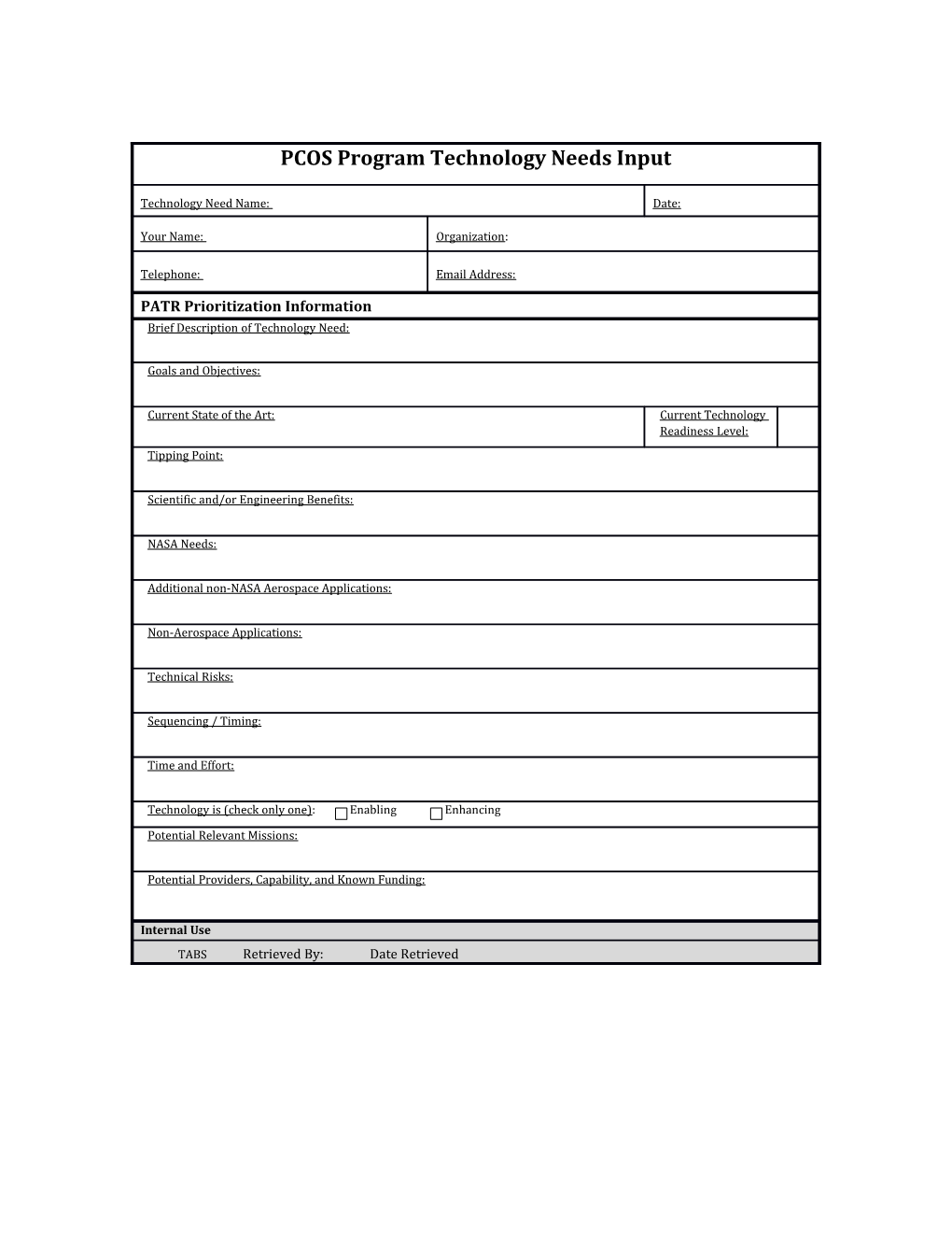 PCOS Program Technology Needs Input