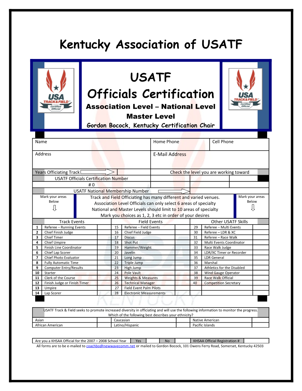 CLINIC FEE - $25.00 . . . . . Make Check Payable to Ky. USATF Officials