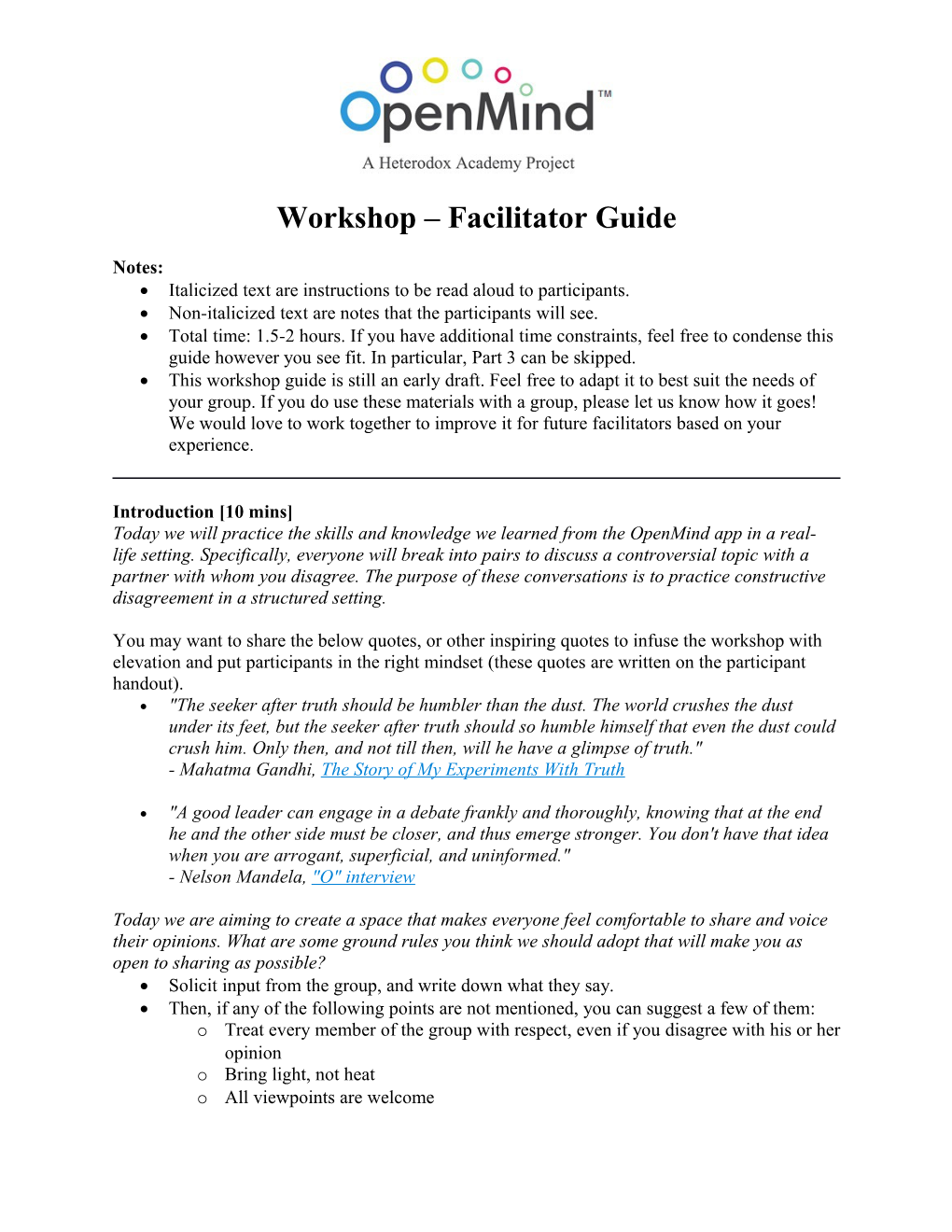 Workshop Facilitator Guide