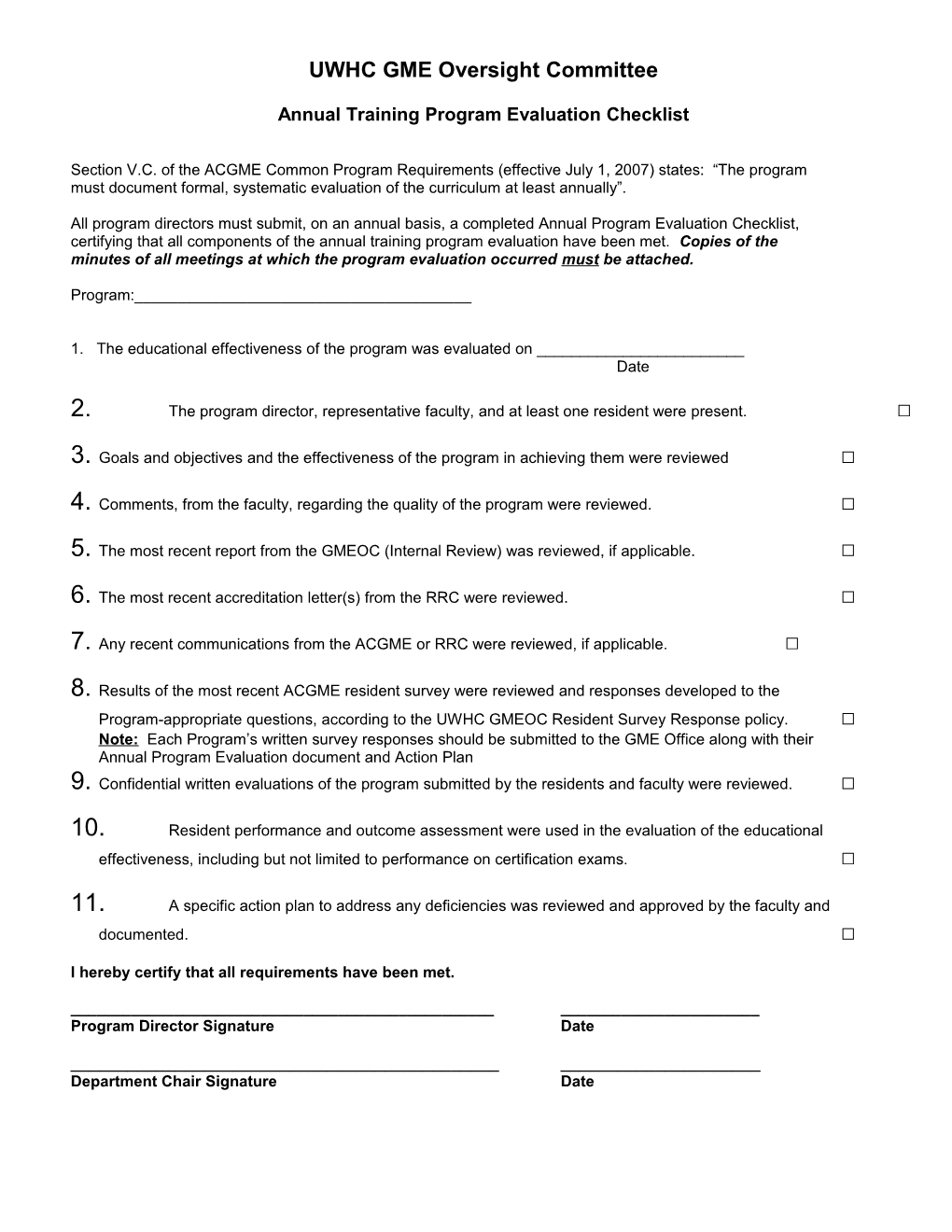 Annual Program Evaluation and Improvement Plan