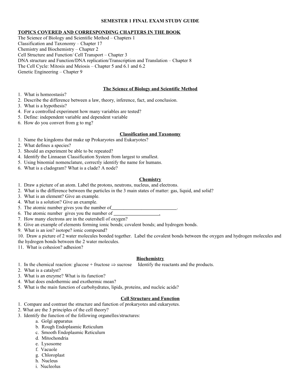 Semester 1 Final Exam Study Guide