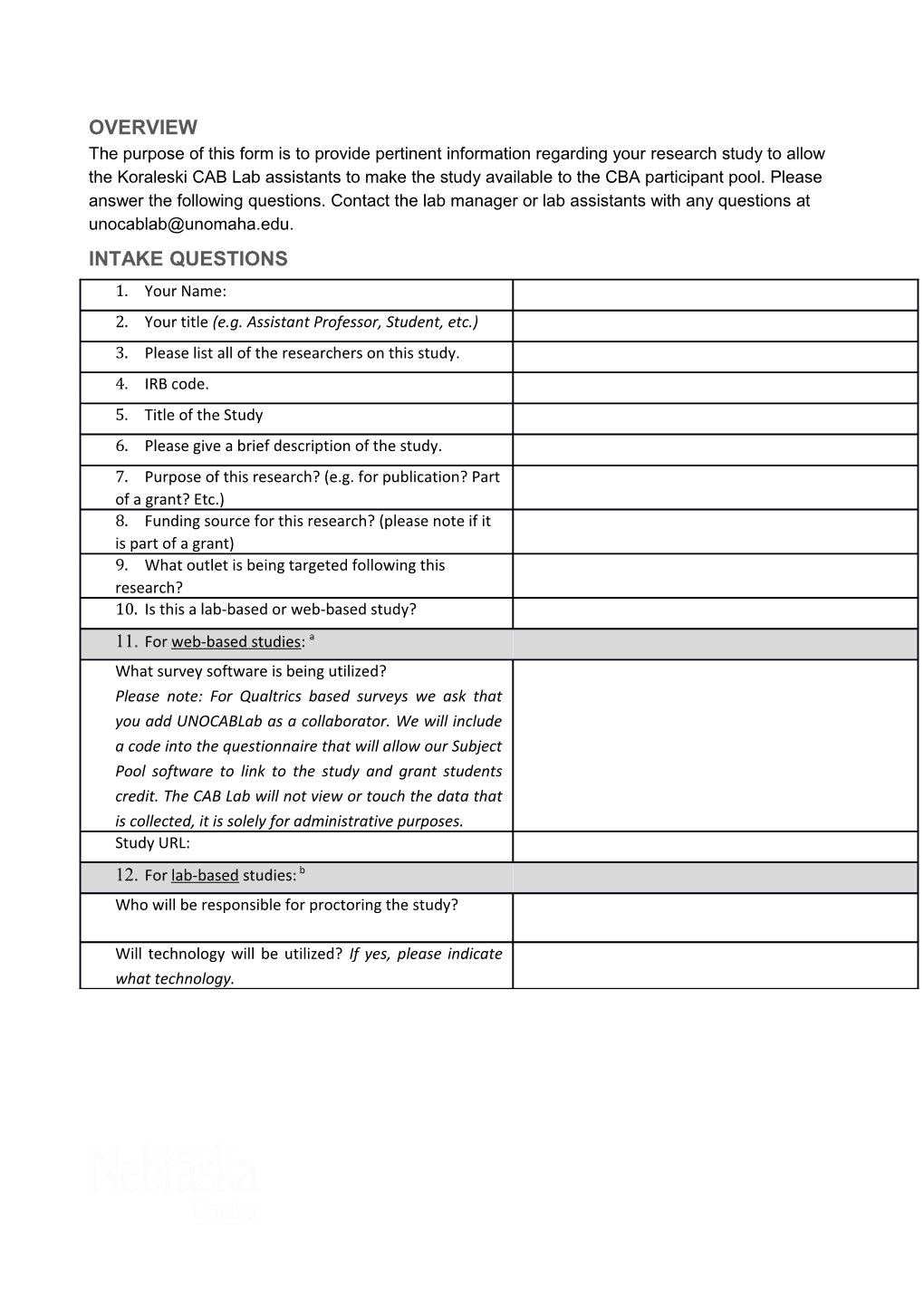 Intake Questions