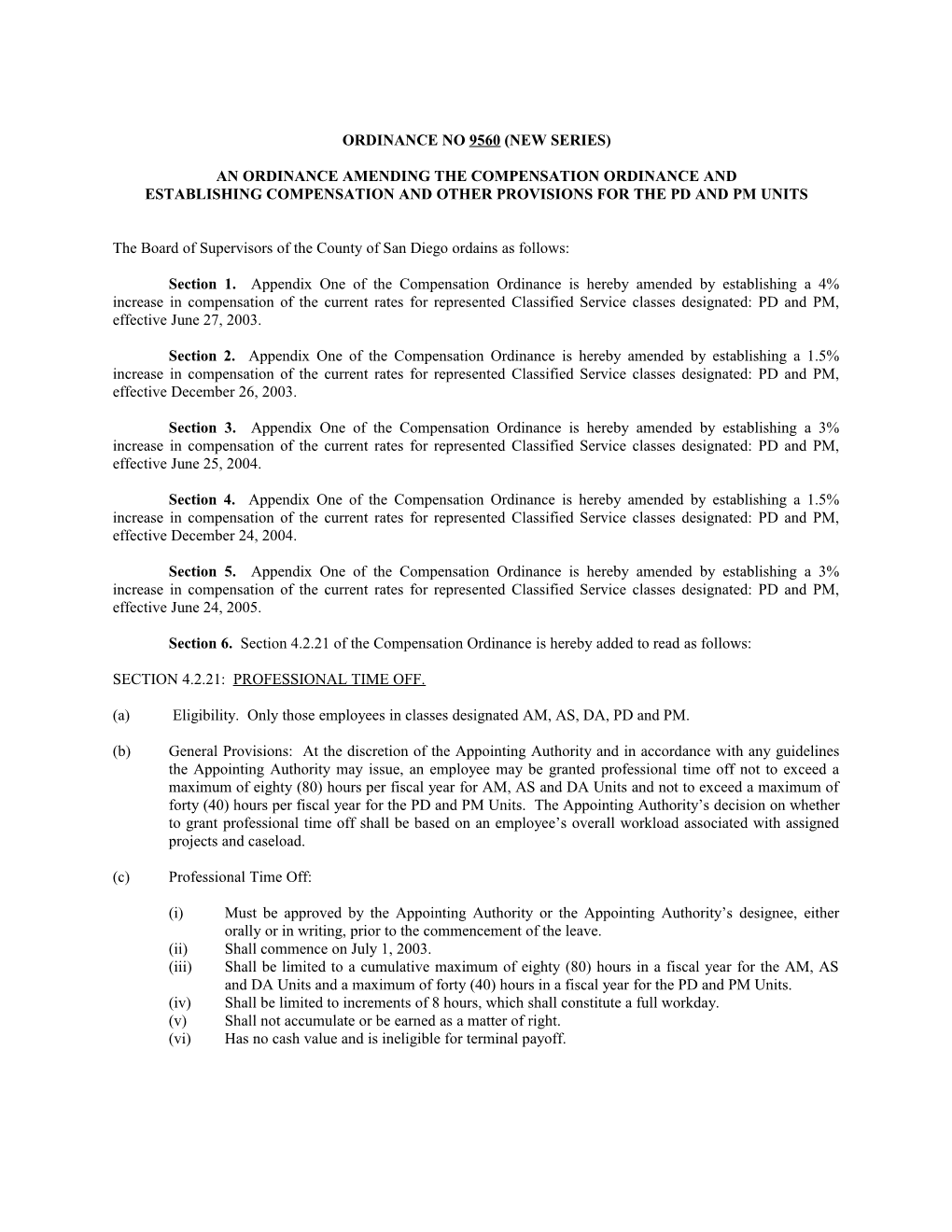 Executive Summary of Compensation Ordinance Amendment