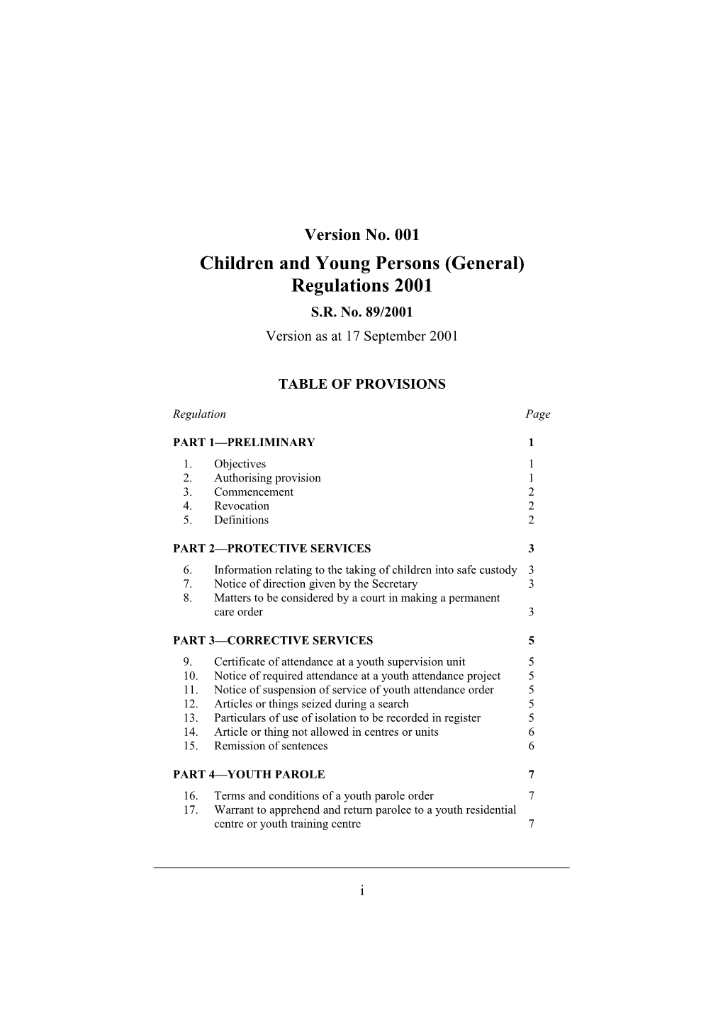 Children and Young Persons (General) Regulations 2001