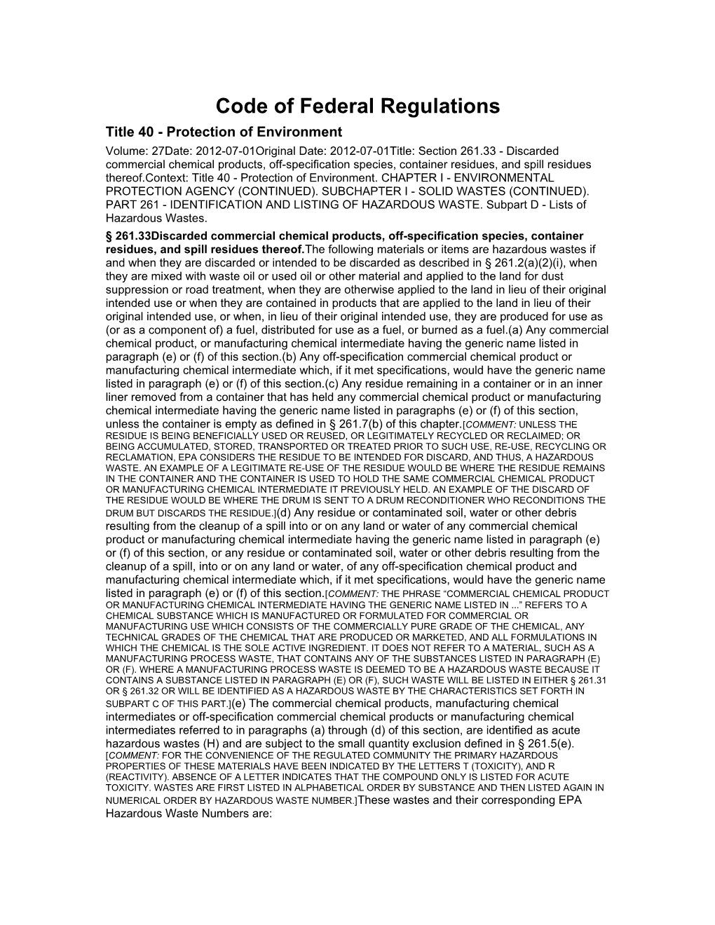 Code of Federal Regulations