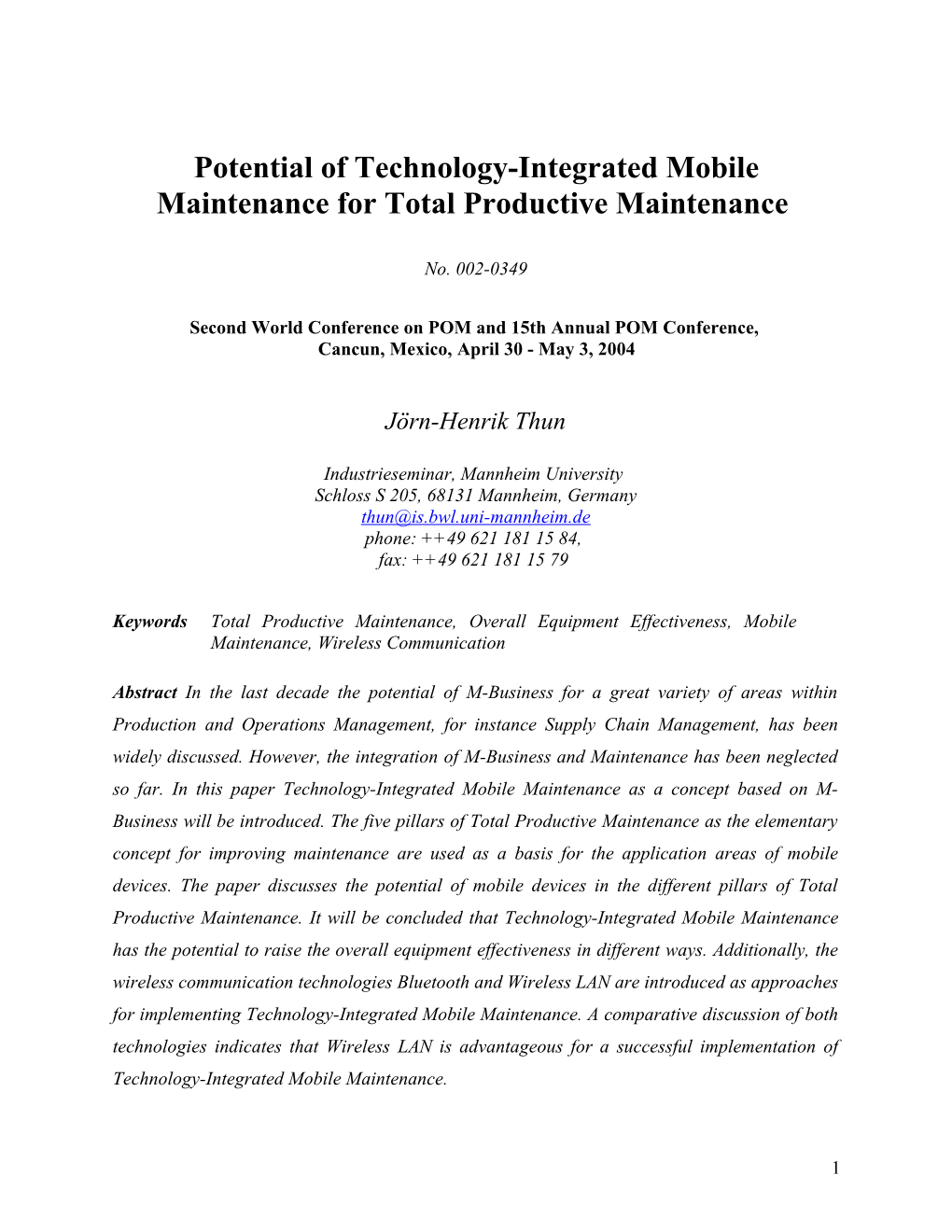 Potential of Mobile Maintenance