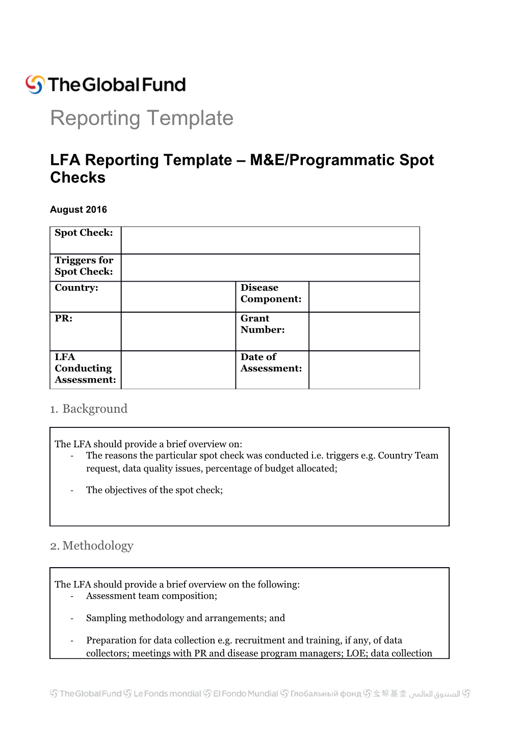 LFA Reporting Template M&E/Programmatic Spot Checks