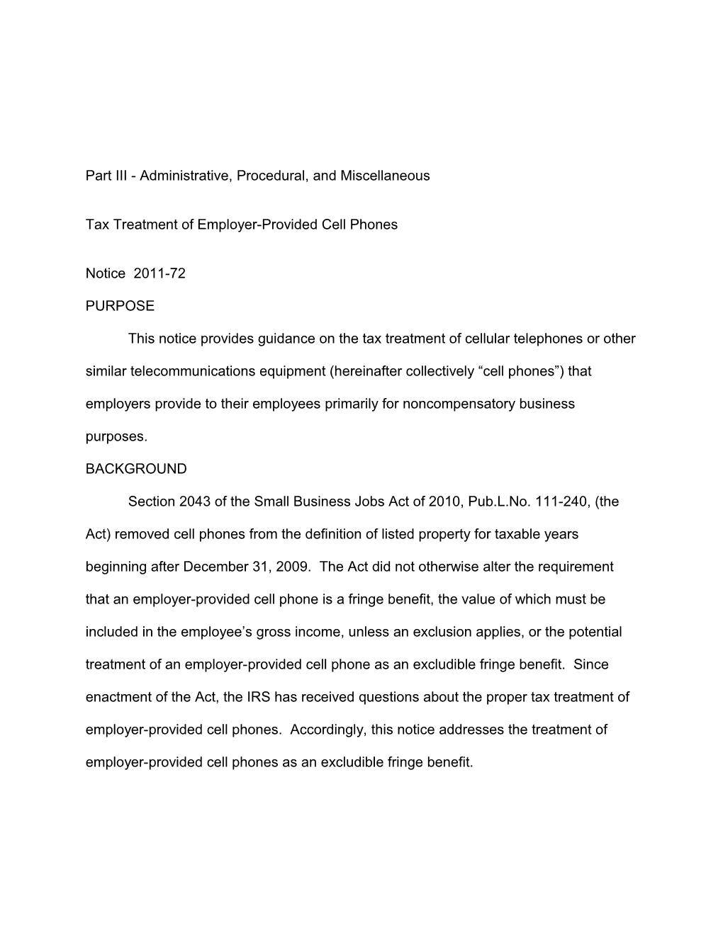 Draft Date: 11/16/2010 CASE-MIS Number: NOT-141139-10