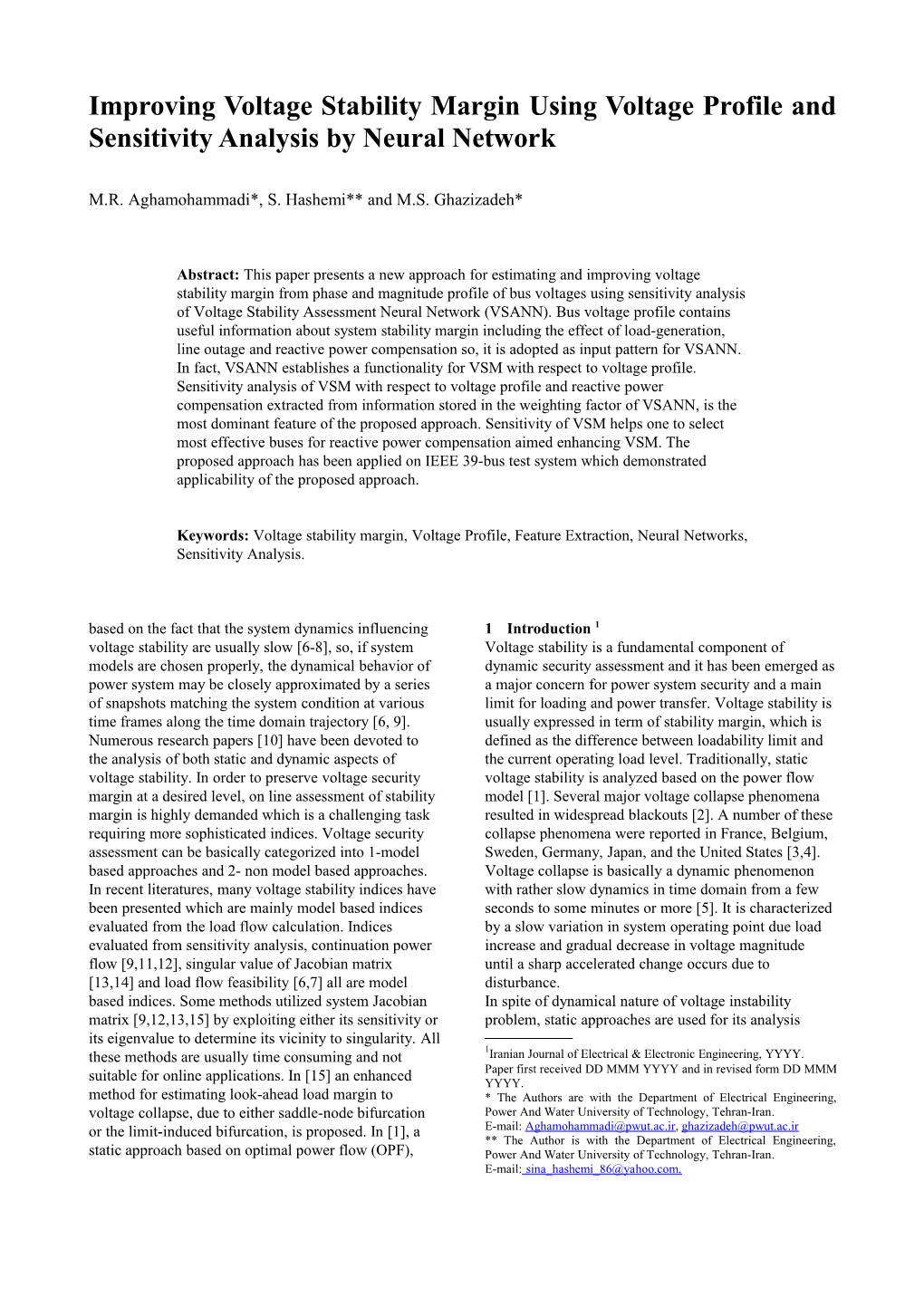 A Novel Approach for Improving Voltage Security Margin by Sensitivity Analysis of Neural